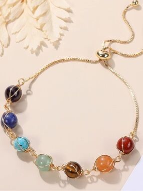 Anthropologie Gold-Tone Seven Gemstone Bead Bracelet